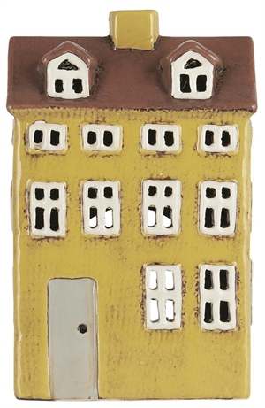 Nyhavn hus til fyrfadslys gul med grå dør fra Ib Laursen - Tinashjem